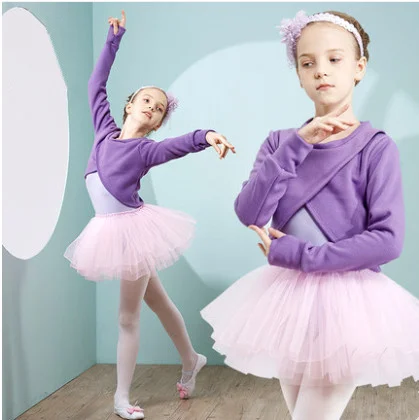 Autumn and winter children's dance costume long-sleeved plus velvet suit children's ballet exercise clothing children's gymnasti