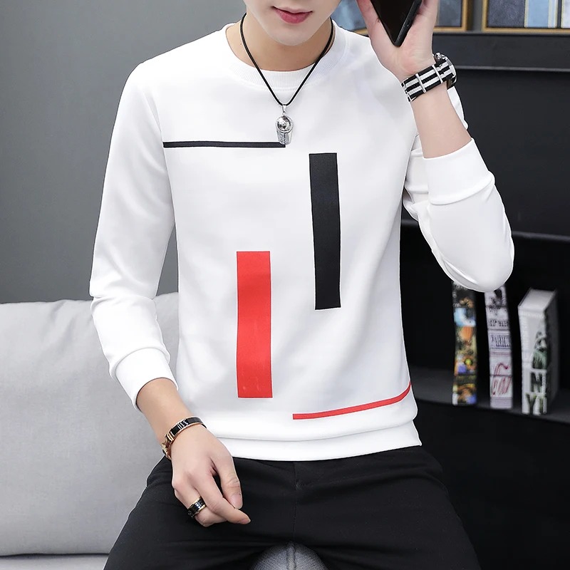 Mens Clothing T-Shirt Long-Sleeved Spring Casual Fashion And Bottom-Top Round-Neck Teen