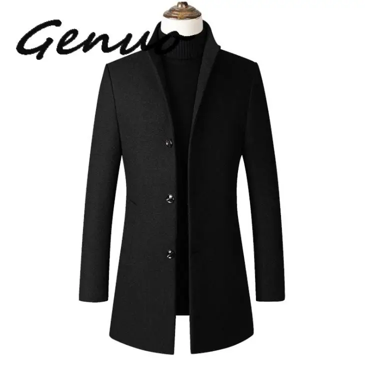 

Genuo New 2019 Fashon Men Wool Jacket Men's Casual Wool Coat Slim Collar Wool Coat Men's Long Cotton Collar Trench Coats