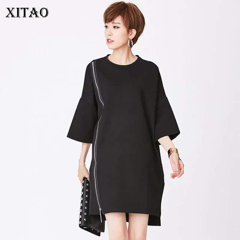 XITAO, тонкое женское мини-платье, женское корейское модное платье, пуловер, Осеннее, черное, свободное, нестандартный, холодный ветер, элегантное, стильное платье, KZH1403
