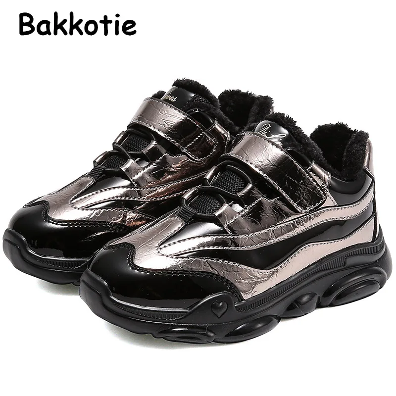 Bakkotie г.; детская зимняя обувь из искусственной кожи; Брендовые повседневные кроссовки для маленьких девочек; Брендовые спортивные кроссовки черного цвета для мальчиков