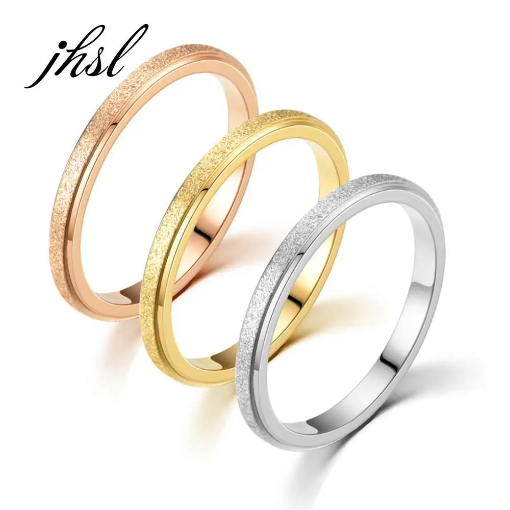2mm Frosted Rings for Women Small Mini Rose Gold Color Stainless Steel US size 3 4 5 6 7 8 9 10