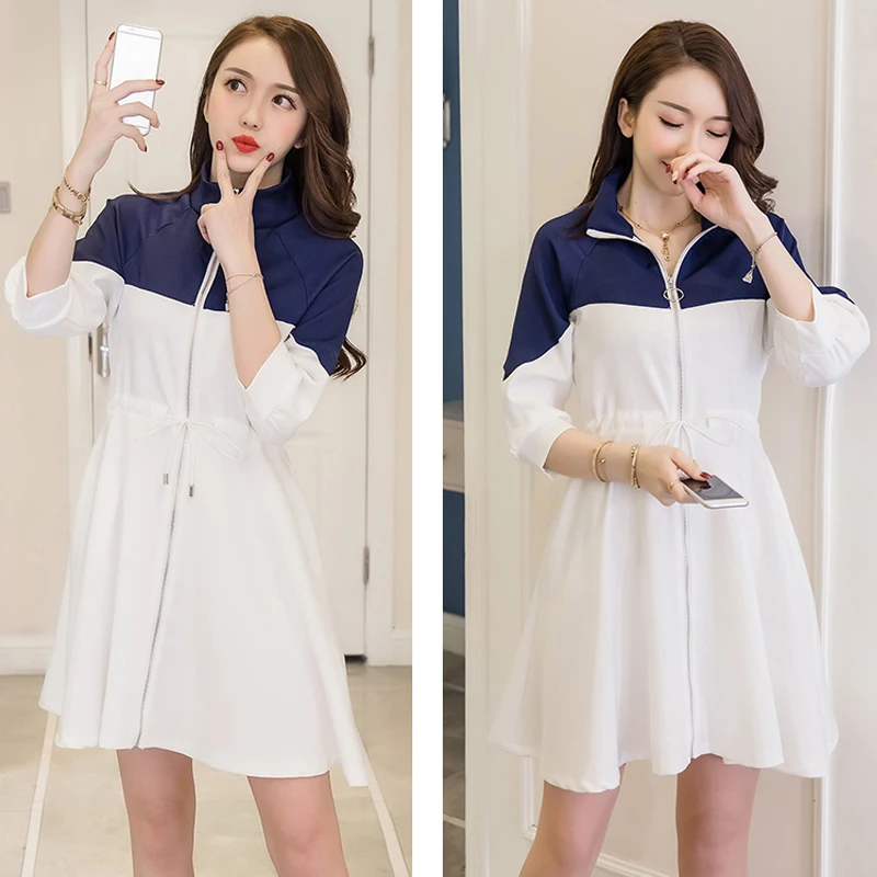 Весна и осень Новый стиль Французский длинный сплайсинг платье свободный