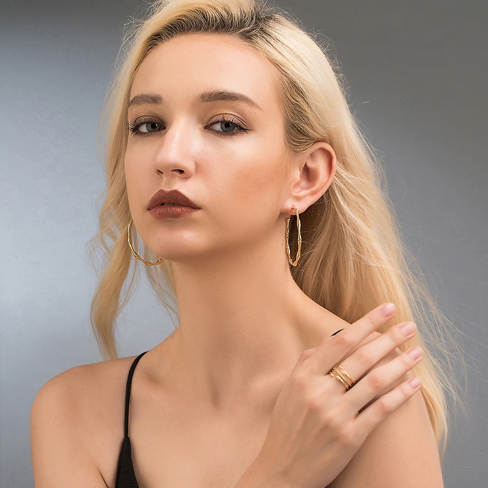 SUPERWEAR большие серьги кольца для женщин желтое золото цвет кости бамбук большая