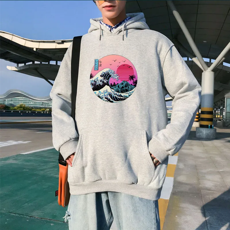 Унисекс повседневные Модные мужские толстовки Harajuku японский Vaporwave Забавный принт пара свободный свитер хип хоп Уличная толстовка с капюшоном