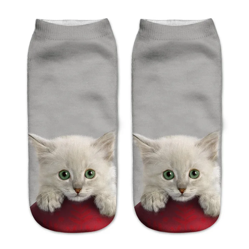 Забавные милые женские короткие носки с объемным принтом котенка; модные зимние носки унисекс; Рождественский подарок с рисунком кота; Прямая поставка - Цвет: 18