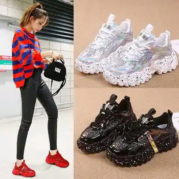 

2020 Fashion Chunky Women Shoes Sneakers Women Summer Sequined Cloth Bling Breathable Round Toe Leisure Tenis Feminino