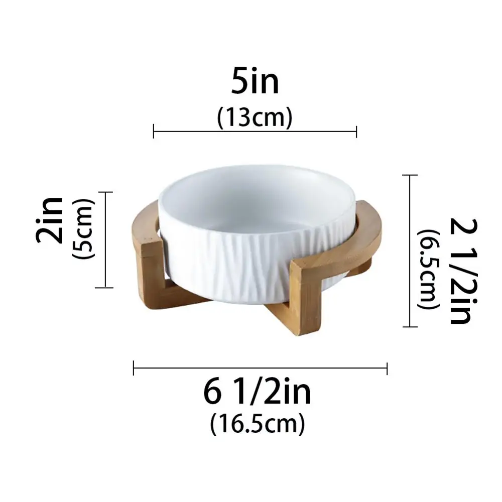 Керамический повышенный поднятый миска для кошки с деревянной подставкой без разлива корма для домашних животных Кормушка для воды кошки маленькие собаки - Цвет: white 5inch