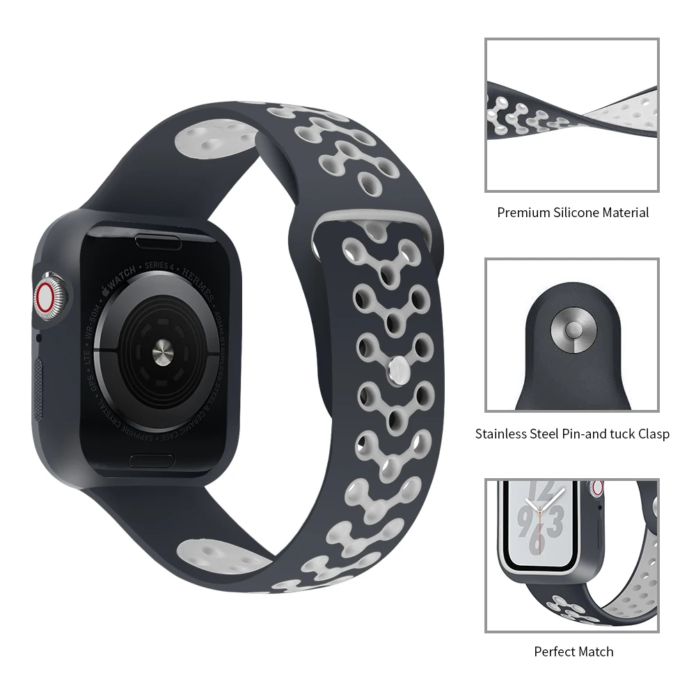 Чехол+ ремешок для apple watch band 5 4 44 мм 40 мм силиконовый спортивный Iwatch series 4 correa pulseira браслет ремень защитный чехол