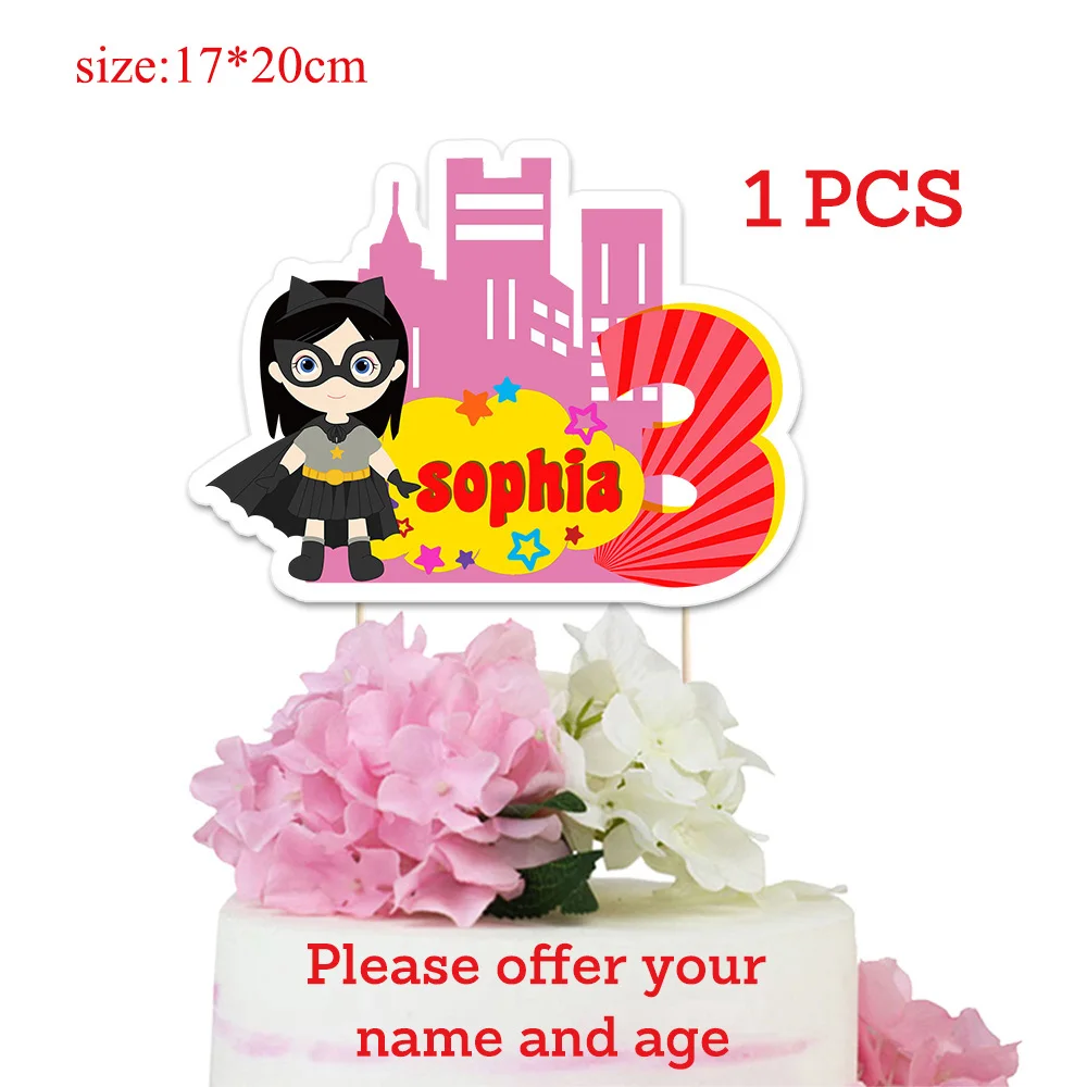 Bat girl 1PCS Супер герой вечерние принадлежности приглашения подарочная коробка воздушные Шары Баннер соломенная Подарочная сумка торт Топпер бутылка для воды День рождения украшения - Цвет: Bat girl 1PCS