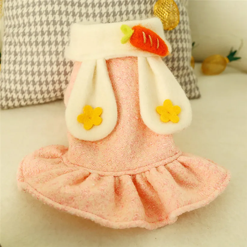 Transer Cute Sweet Pink Dog Dress Carrots Long Rabbit Ear Pet Dog Clothes Short Ruffle Winter Puppy Skirts 910