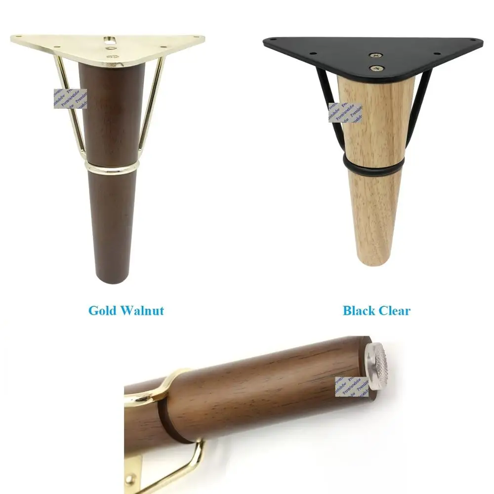 4Pcs/Lot Walnut Stained Clear Solid Wood Tapered Feet Gold Matte Black Connecting Plate