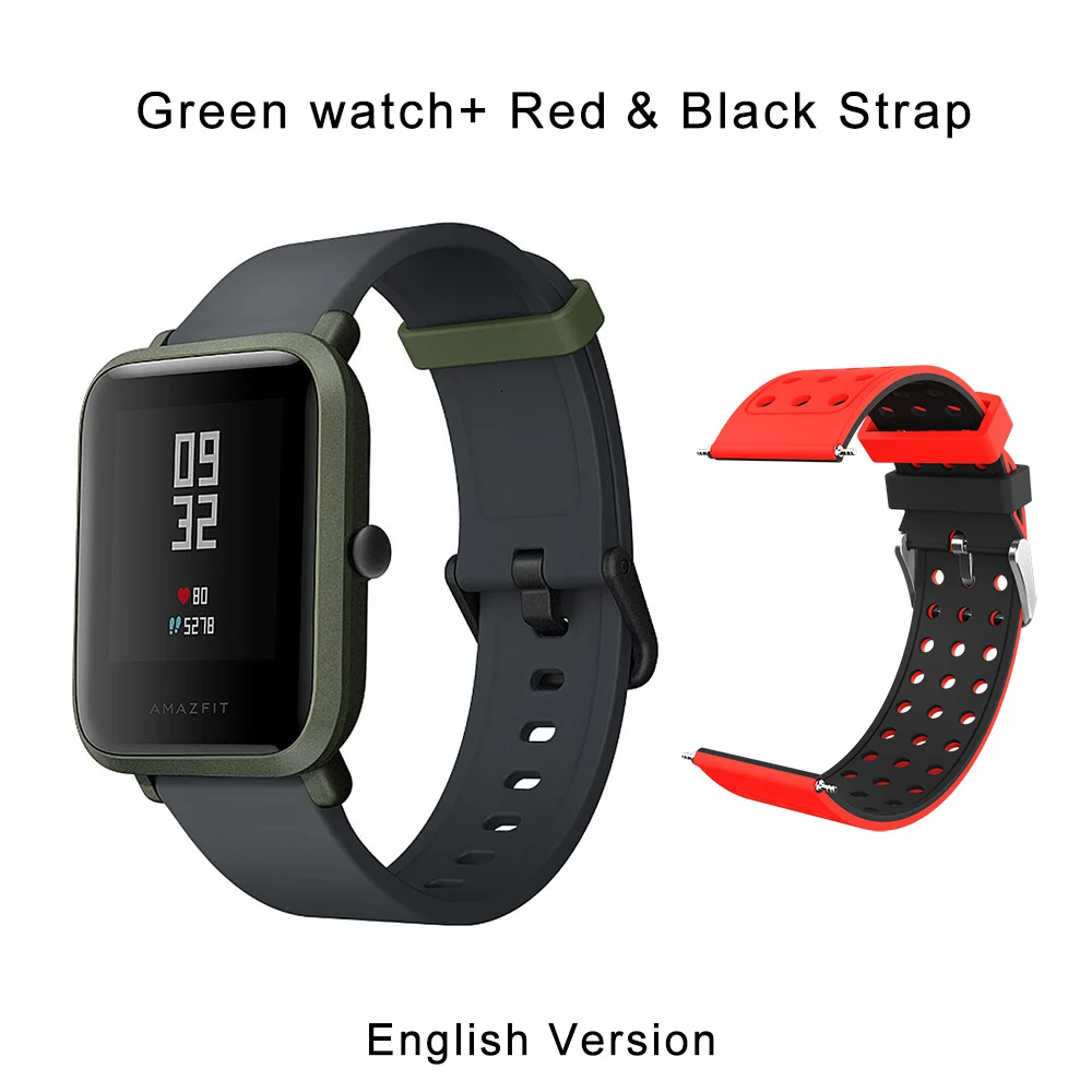 Green a red strap Смарт-часы Xiaomi Huami Amazfit Bip Gps Gloness Smartwatch Смарт-часы 45 дней в режиме ожидания для телефона Mi8 Ios английская версия - Цвет: Green a red strap