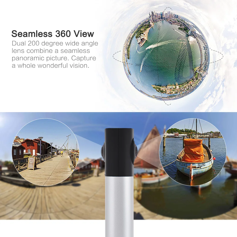 Andoer A360I ручная 360 камера панорамная WiFi 360 Видеокамера экшн Спортивная камера двойной 200D Сферический Объектив 1920*960 Full HD