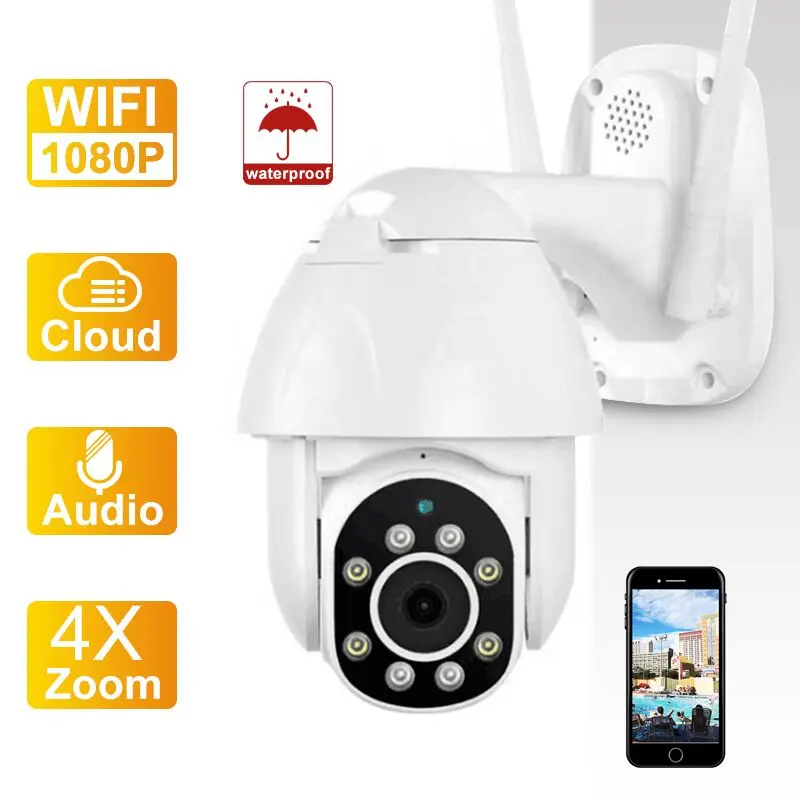 1080P PTZ IP Camera Wifi Outdoor Speed Dome Wireless Wifi Surveillance Camera 4X Digital Zoom Two Way Audio Network CCTV Camera