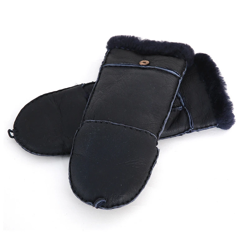 Navy Blue Зимняя женская кожаная перчатка Мода Половина Finger отремонтировать сенсорные перчатки женские теплые флисовые перчатки Горный велосипед Велоспорт перчатки - Цвет: Navy Blue