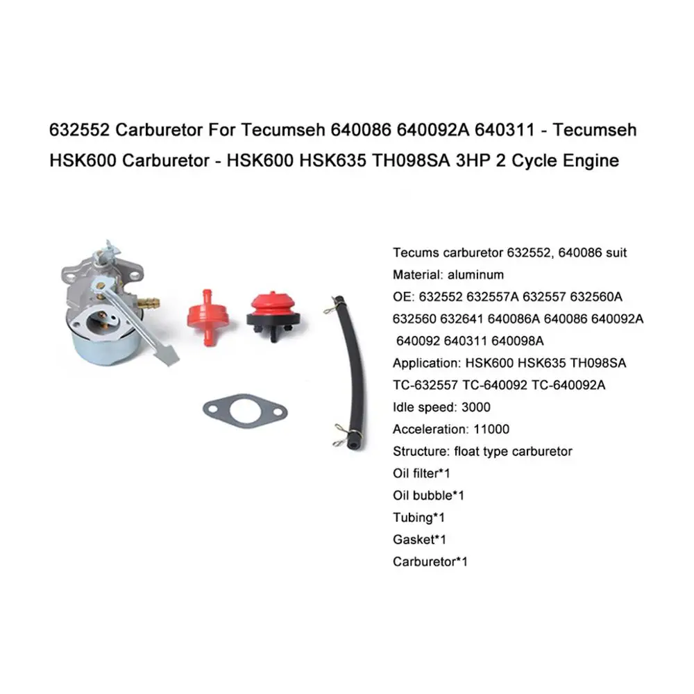 632552 карбюратор для Tecumseh 640086 640092A 640311-Tecumseh HSK600 карбюратор-HSK600 HSK635 TH098SA 3HP 2 тактовый двигатель