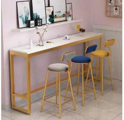 Nordic marble bar table contracted iron art against the wall high table household milk tea cafe bar long and chair