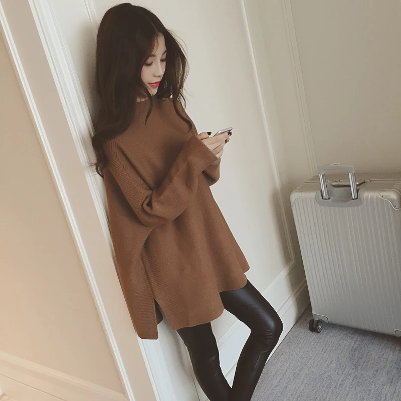 

Elegant Turtleneck Knitted Harajuku Sweater Pullovers Women Autumn Winter Casual Korean Loose Long Sleeve Over Sized Warm W127