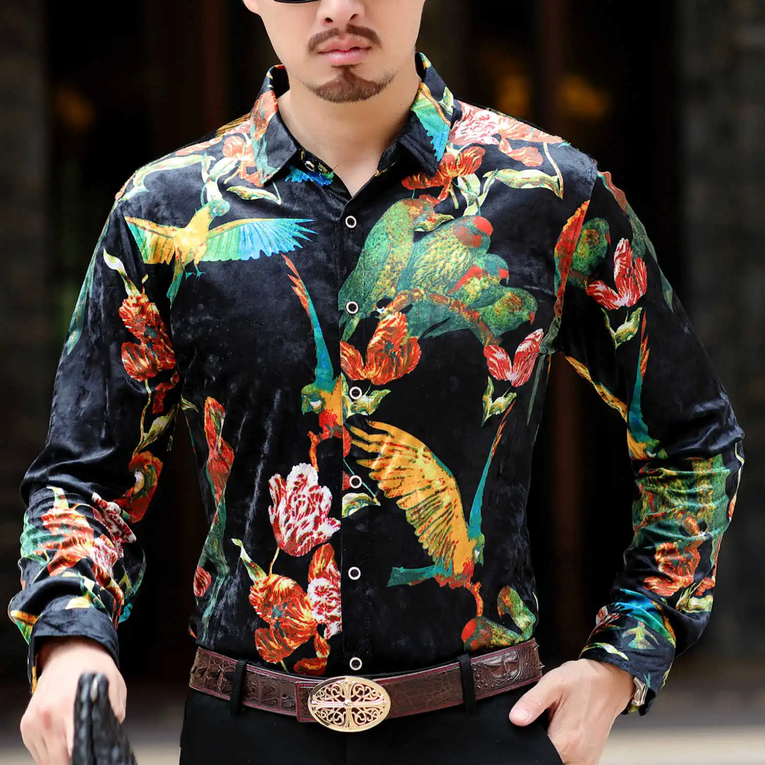 Бархатная рубашка с цветочным принтом для мужчин, Camicia Uomo, повседневные мужские рубашки с длинными рукавами, деловые рубашки, Chemise Homme Camisa Social Masculina