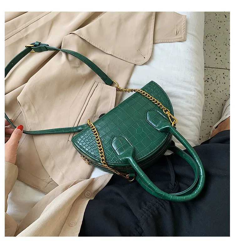 Ladies Mini Half Moon Tote Crocodile Pattern PU Leather Top Handle Bags for Women Brand Designer Crossbody Bag Green Red Handbag (7)