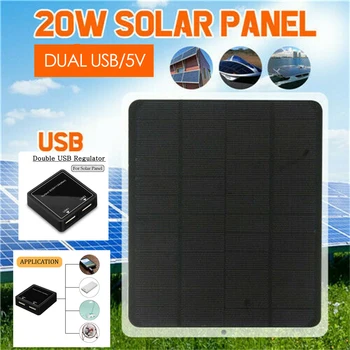 

20W DC 5V Solar Panel Monocrystalline Solar Charger with Dual Output USB Ports for Outdoor Camping Hiking Travel