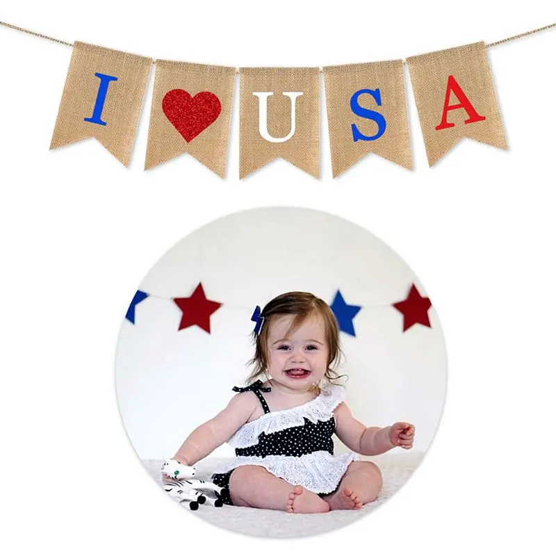 Я люблю США американский День Независимости Национальный день вечерние мешковины Флаг Баннер Висячие украшения 72XF