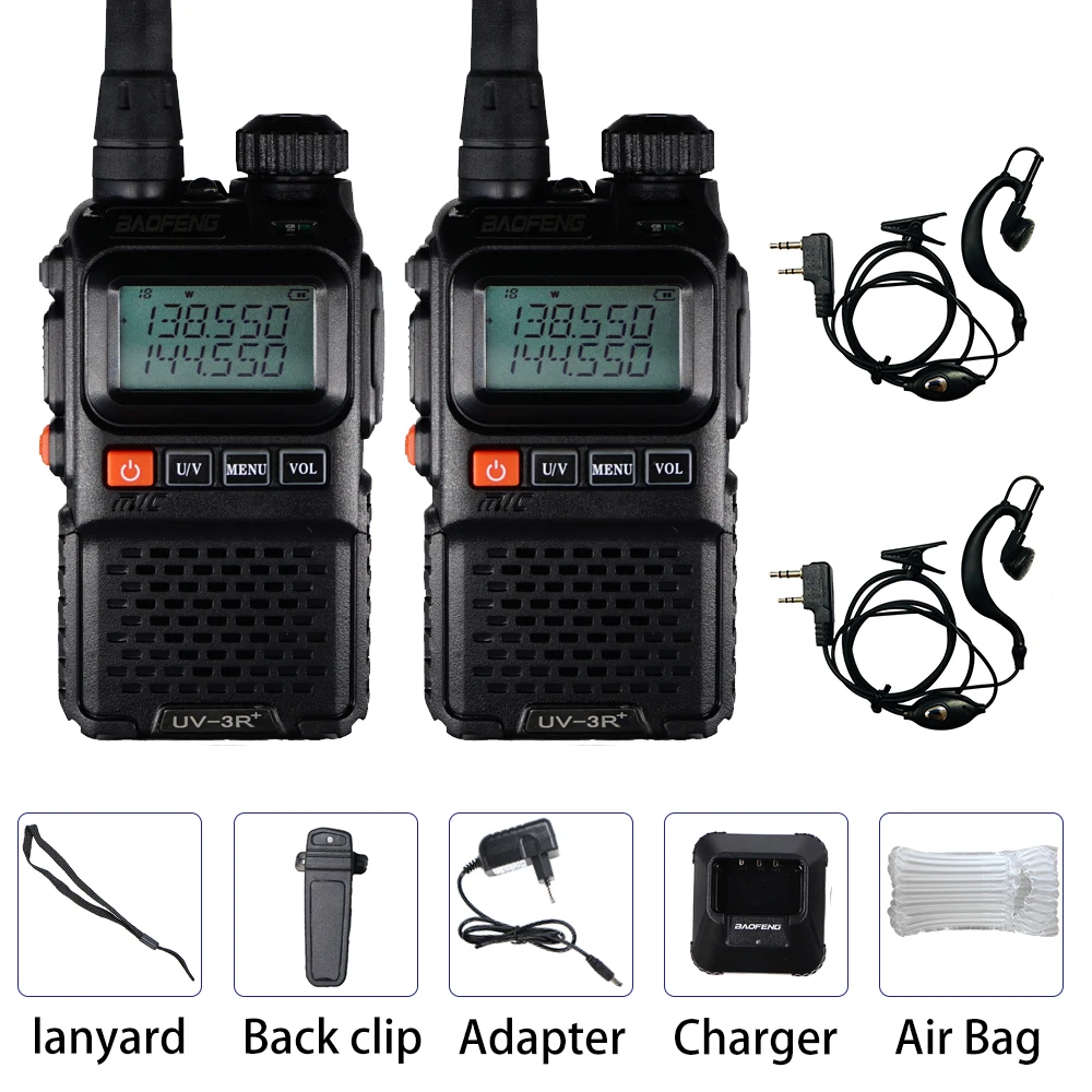 2PCS without Box 2 шт. BAOFENG UV-3R Plus двухдиапазонный беспроводной портативный CB Walkie Talkie UV3R+ домофон FM трансивер Ham Радио UV 3R двухстороннее радио - Цвет: 2PCS without Box