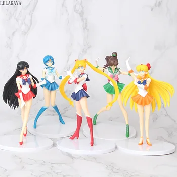 

5pcs/set Cartoon Sailor Moon Mercury Mars Jupiter Venus Anime PVC Action Figure Collection Model Doll Toys Decoration Gift 18cm