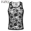 Men Lingerie Sissy tank top See Through Sheer U Neck Sleeveless Stretchy Floral Lace Muscle Fitted T-Shirt Undershirt Tank Top ► Photo 1/6