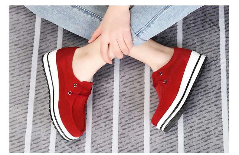 19 New Women Flat Platform Shoes Genuine Leather Ladies Flatform Shoes Lace Up Loafers Shoes Woman Heigh Increasing Shoes