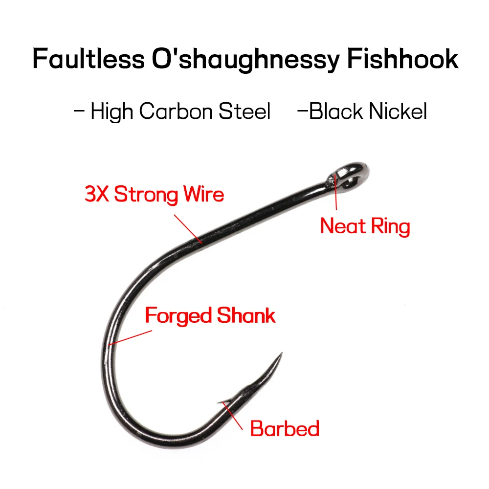 1Pack 3X Faultless O'shaughnessy Fishing Hook Barbed Fish Hooks for  Freshwater Saltwater Fishing Barbed Hook