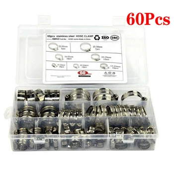 

60pcs Accessories With Box Assorted Size Securing Hose Clamp Kit Pipe Industrial Stainless Steel Anti-Corrosion Fastener Tool