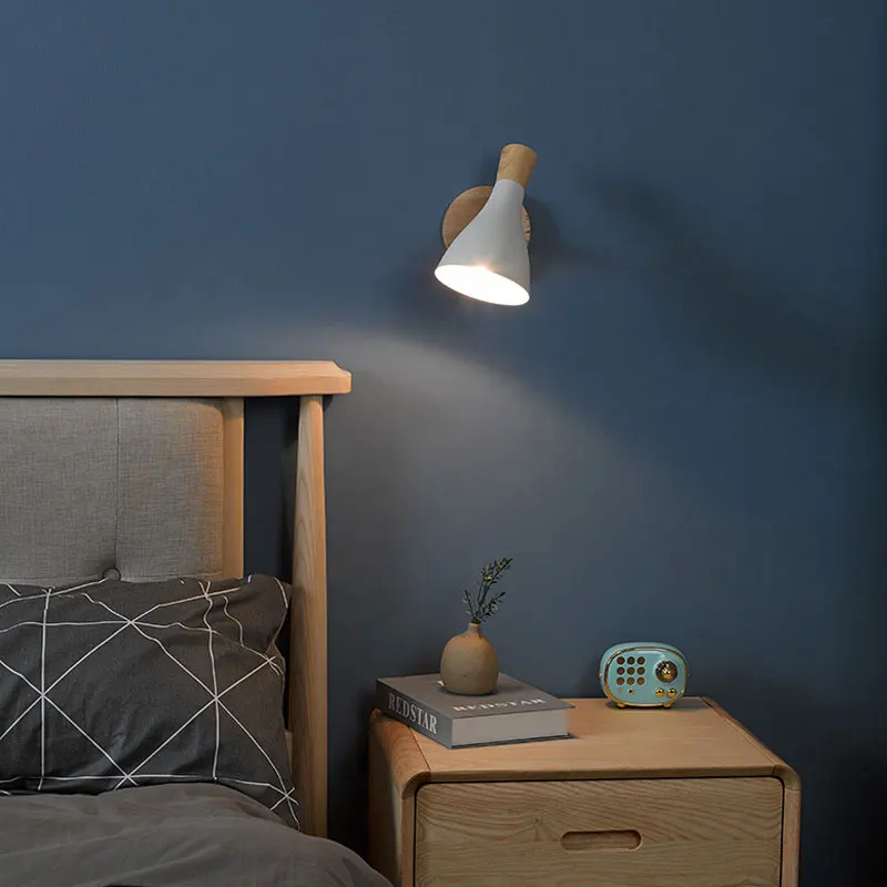 

wooden Creative Simple LED E27 wall lamp Reading Bedroom Bedside Lighting study home improvement macaron color wall light
