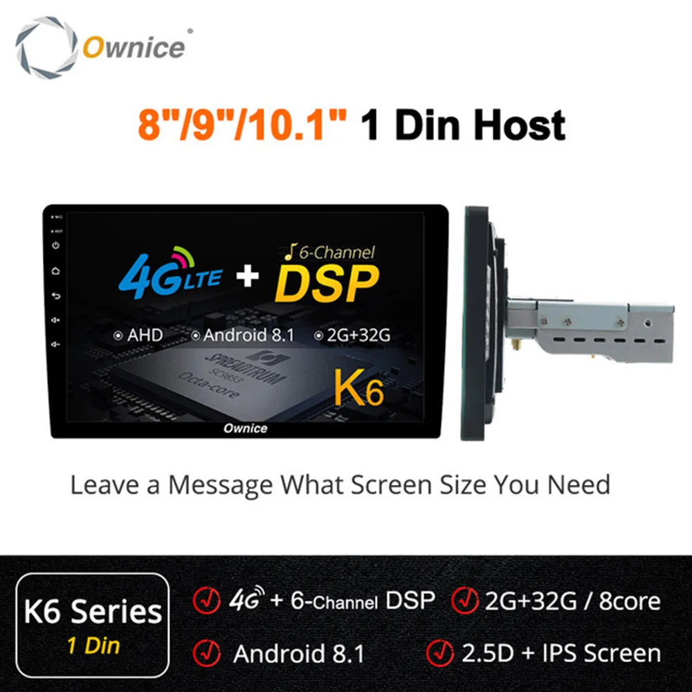 Ownice K6 8 ядерный 8/9/10,1 дюймов Android 8,1 автомобиль радио Автомобильный видео плеер универсальный 2 Din Поддержка gps Navi DSP 4G AHD Камера BY035