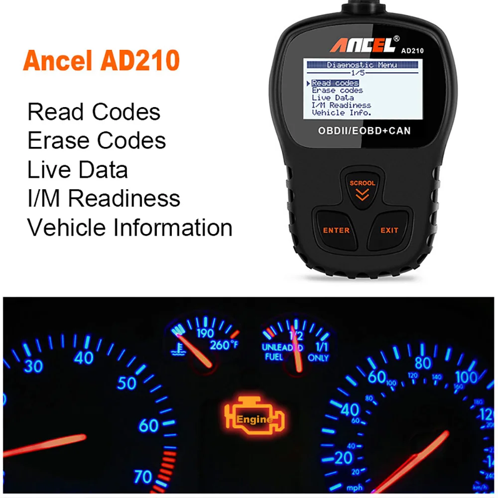 Ancel AD210 OBD2 сканер Авто OBD сканер автомобильный диагностический OBD 2 сканирующий инструмент для двигателя OBD Автомобильный сканер код ридер