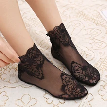 Women Ankle Non-slip Socks Lace Sock Flower Cotton Mesh Summer Socks Thin Short