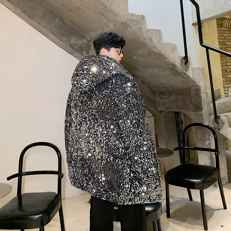 Мужское зимнее вельветовое стеганое хлопковое плотное пальто с капюшоном