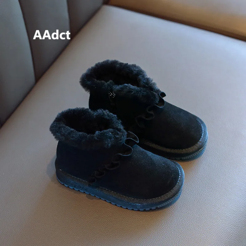 Black AAdct; Новинка года; зимние сапоги для девочек; милые сапоги принцессы для маленьких детей; брендовая зимняя теплая детская обувь ручной работы из хлопка - Цвет: Black