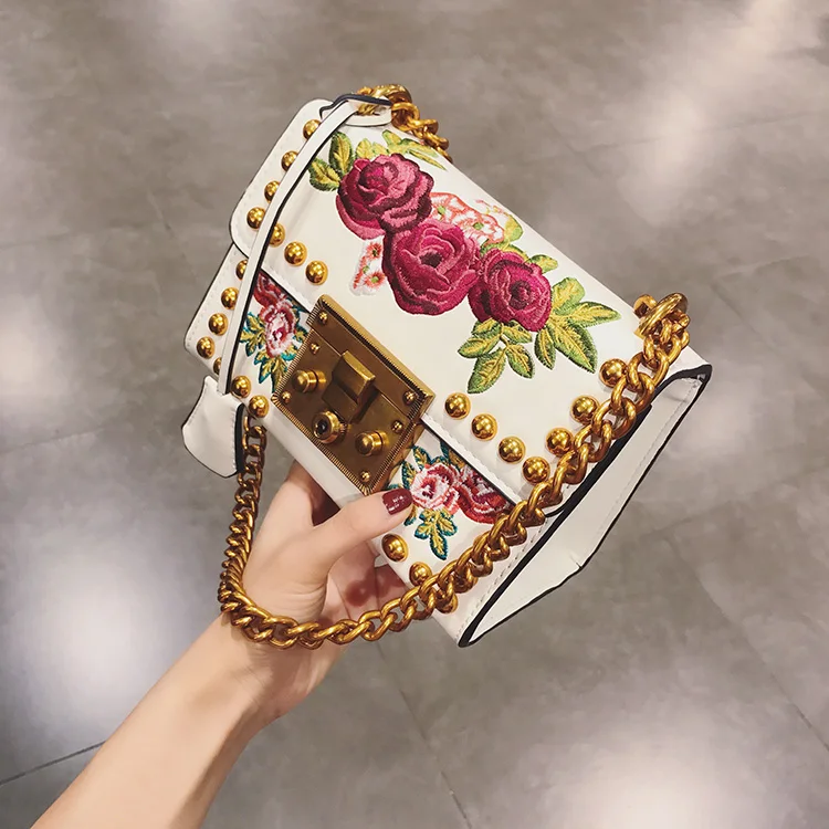 

Flower Square Crossbody Bag Designer Brand Floral Luxury Leather Women's Designer Handbag Lock Chain Shoulder Messenger Bag