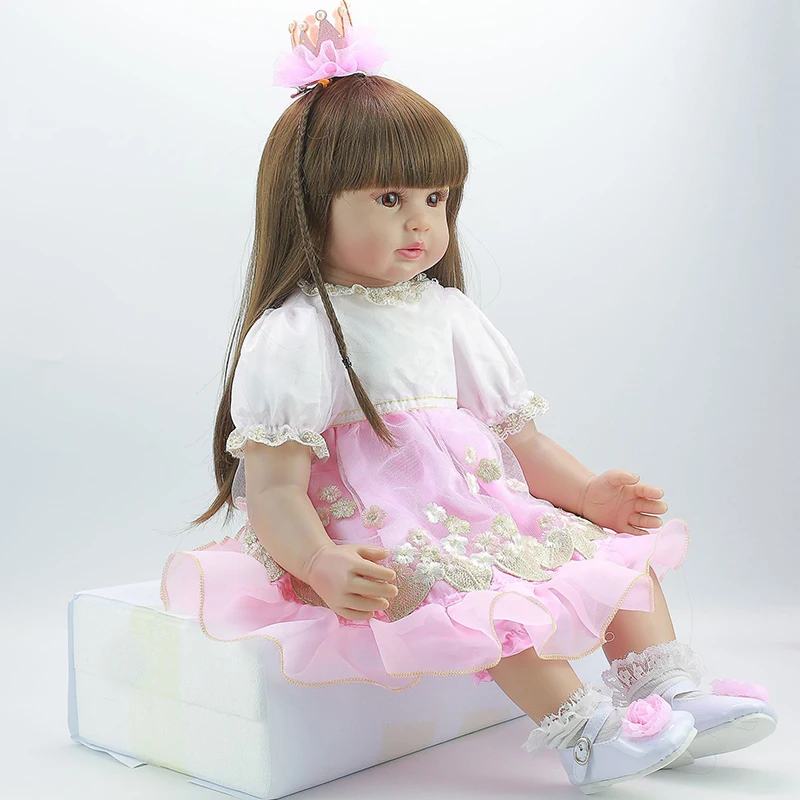 60 см Reborn Baby Doll игрушка мягкая силиконовая Розовая Принцесса платье ткань тело длинные волосы Реалистичная новорожденная Кукла Малыш Дети Подарки