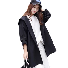 Женское осеннее пальто с капюшоном, Свободное пальто средней длины в консервативном стиле, весеннее пальто ZJ55