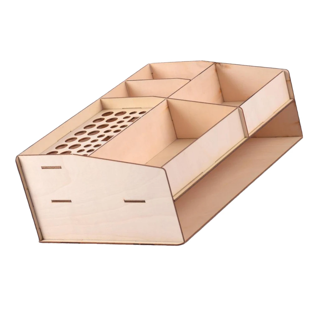 Wooden Paint Ink Bottles Rack Table Organizer Tools Storage Box Holder Stand