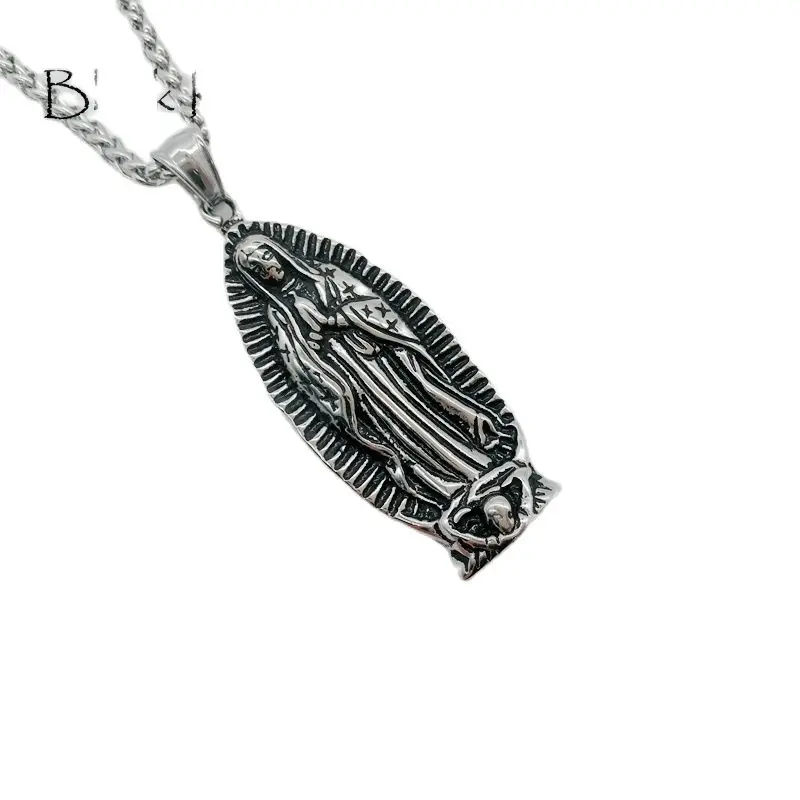 

Stainless steel Christian Virgin Mary pendant necklace Vintage silver color religious Virgin Mary necklace BLKN0628