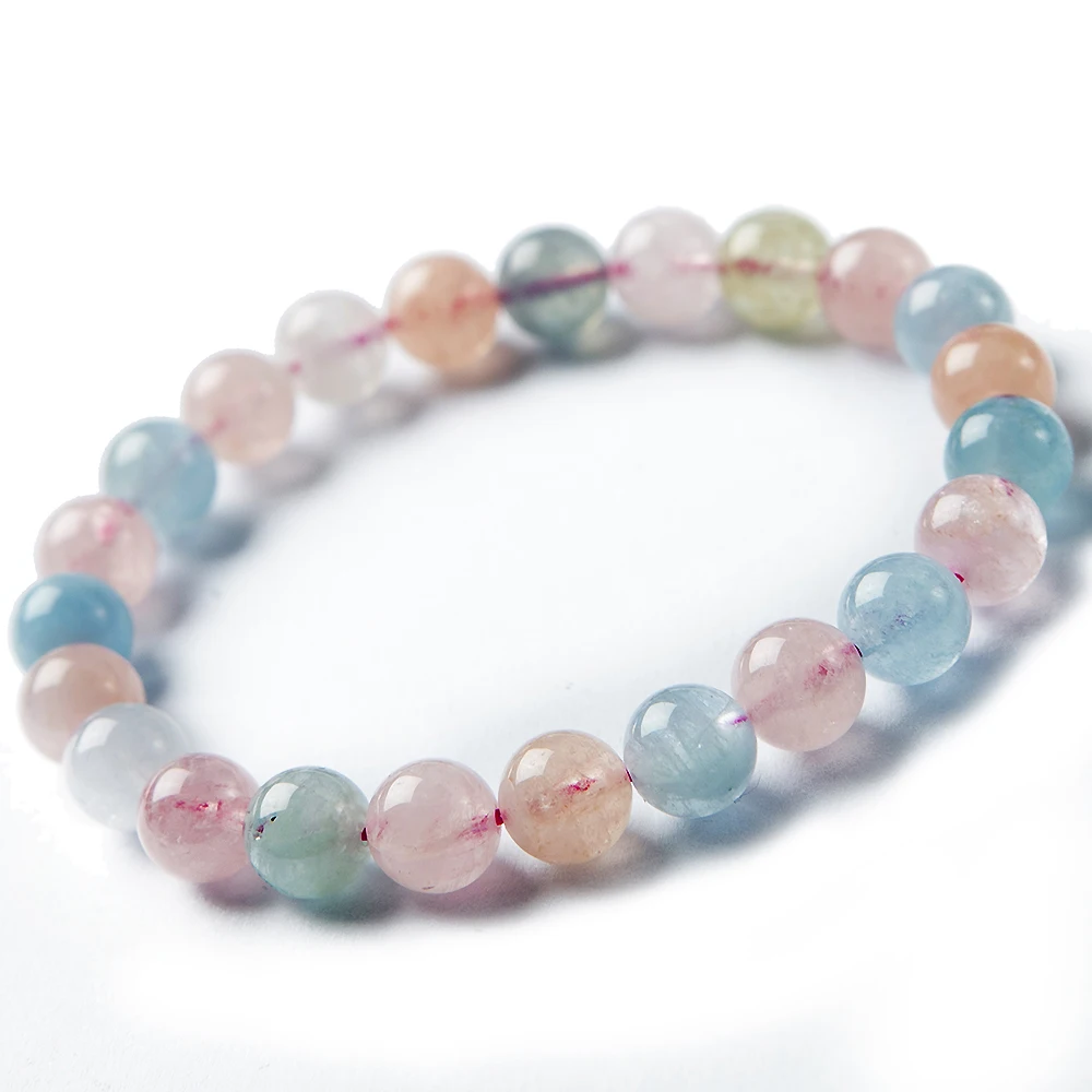 

8mm Natural Colorful Morganite Beryl Gemstone Clear Round Beads Bracelet Women Men Reiki Jewelry Party Love New Gift AAAAA