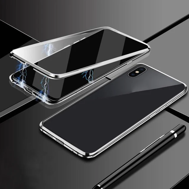 Magnetic Metal Double Glass Case For Huawei P30 Lite Cases Huawei P40 Pro P20 Mate 20 30 Nova 5T 3i 7 SE Y9 Prime 2019 Covers Silver2
