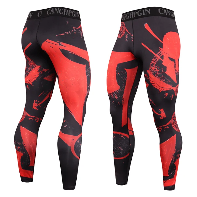 Quick-drying Men Running Tights Pants Compression Print Basketball Training Leggings Elastic Gym Clothing Men Workout Sportswear KC190