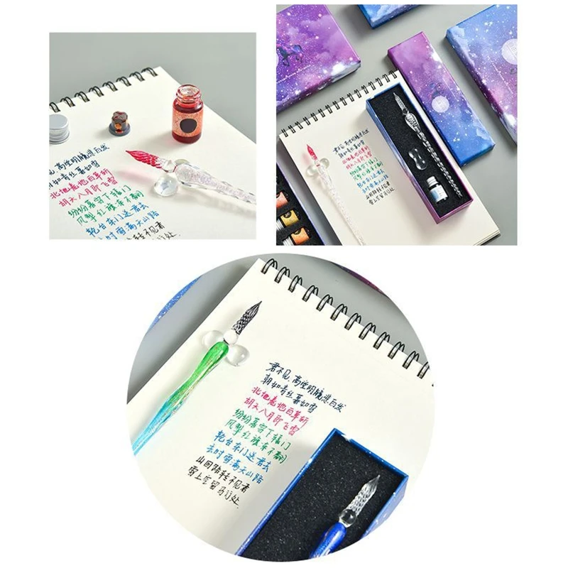 【FUN LIVE】 2022 New Crystal Glass Pen Starry Sky Dip Pen Glitter Powder Fountain Pen 12 Colors Ink Gift Box Set Writing Supplies. 