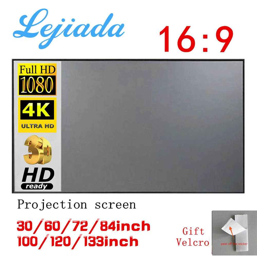 LEJIADA-cortina Simple antiluz, 60, 72, 84, 100, 120 pulgadas, pantallas de proyección para casa, oficina, exterior, proyector 3D HD portátil