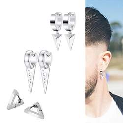 Hip Hop Gothic Earrings for Men Women Ear Piercing Jewelry Earrings Set Stainless Steel Kpop Triangle Punk Huggie Hoop Earrings